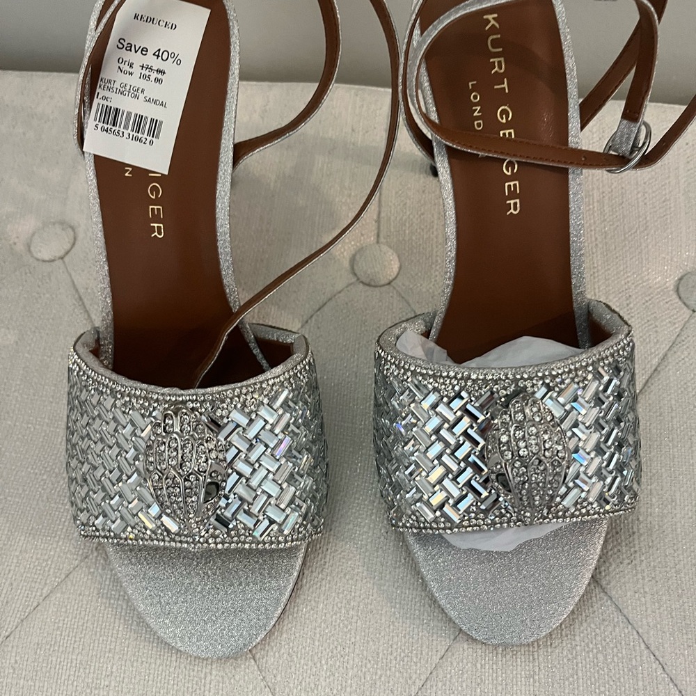 Kurt Geiger Silver Sandals with Textured Strap